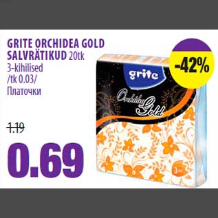 Allahindlus - GRITE ORCHIDEA GOLD SALVRÄTIKUD 20tk 3-kihilised