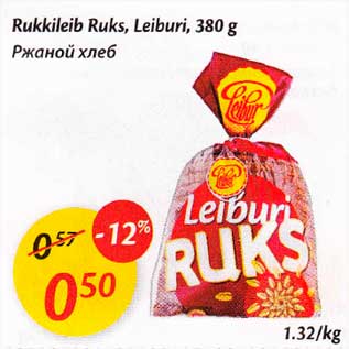 Allahindlus - Rukkileib Ruks, Leiburi, 380g