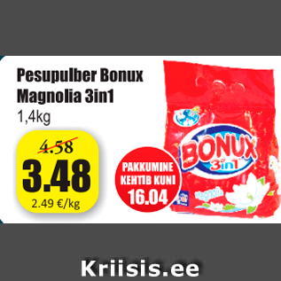 Allahindlus - Pesupulber Bonux Magnolia 3in1,1,4 kg