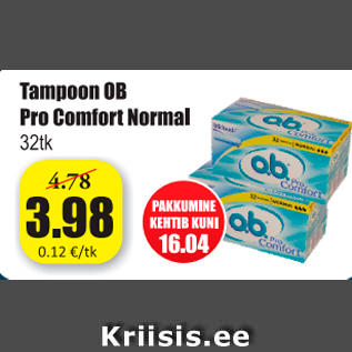 Allahindlus - Tampoon OB Pro Comfort Normal, 32 tk