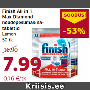 Allahindlus - Finish All in 1 Max Diamond nõudepesumasinatabletid