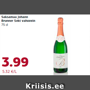 Allahindlus - Saksamaa Johann Brunner Sekt vahuvein 75 cl