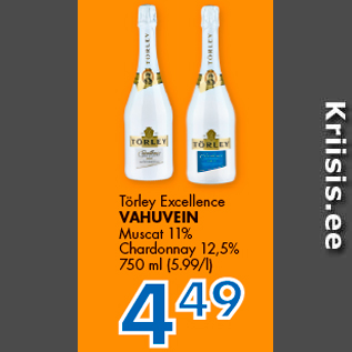 Allahindlus - Törley Excellence VAHUVEIN Muscat 11% Chardonnay 12,5%