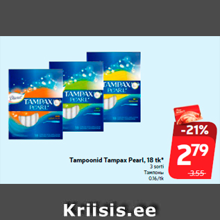 Allahindlus - Tampoonid Tampax Pearl, 18 tk*