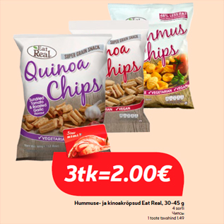 Allahindlus - Hummuse- ja kinoakrõpsud Eat Real, 30-45 g