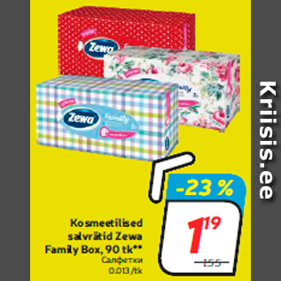 Allahindlus - Kosmeetilised salvrätid Zewa Family Box, 90 tk**