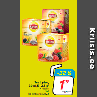 Allahindlus - Tee Lipton, 20 x 1,5 - 2,5 g*