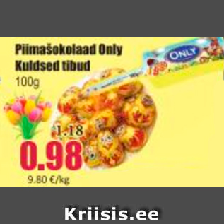 Allahindlus - Piimašokolaad Only Kuldsed tibud 100 g