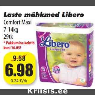 Allahindlus - Laste mähkmed Libero Comfort Maxi 7-14kg 29tk