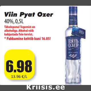 Allahindlus - Viin Pyat Ozer 40%, 0,5L