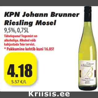 Allahindlus - KPN Johann Brunner Riesling Mosel 9,5%, 0,75L