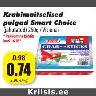 Allahindlus - Krabimaitselised pulgad Smart Choice (jahutatud) 250g / Viciunai