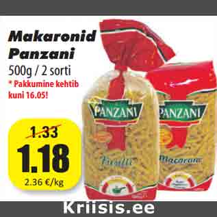 Allahindlus - Makaronid Panzani 500g / 2 sorti