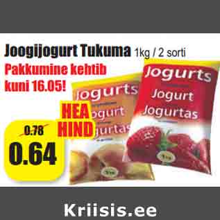 Allahindlus - Joogijogurt Tukuma1kg / 2 sorti