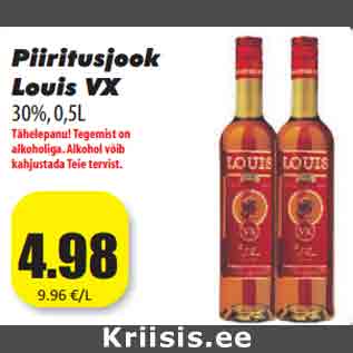 Allahindlus - Piiritusjook Louis VX 30%, 0,5L