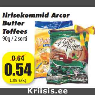 Allahindlus - Iirisekommid Arcor Butter Toffees 90g / 2 sorti