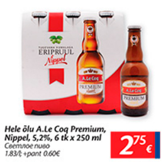 Allahindlus - Hele õlu A.Le Coq Premium, Nippel