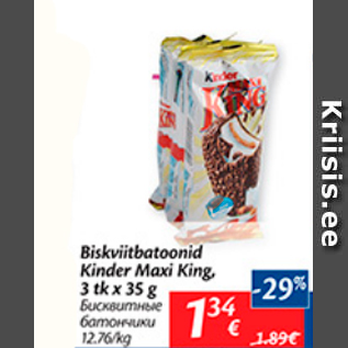 Allahindlus - Biskviitbatoonid Kinder Maxi King