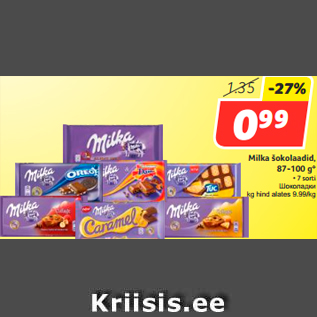 Allahindlus - Milka šokolaadid, 87-100 g*