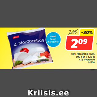 Allahindlus - Rimi Mozarella juust, 500 g (4 x 125 g