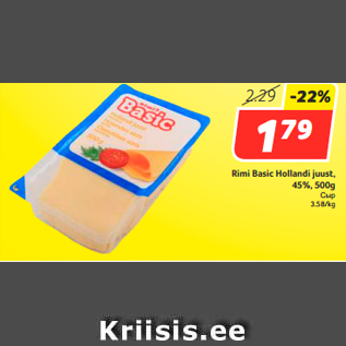 Allahindlus - Rimi Basic Hollandi juust, 45%, 500g