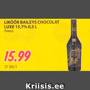 Allahindlus - LIKÖÖR BAILEYS CHOCOLAT LUXE 15,7% 0,5 L