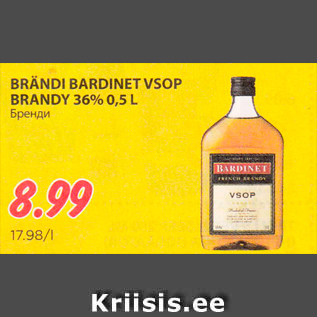 Allahindlus - BRÄNDI BARDINET VSOP BRANDY 36% 0,5 L