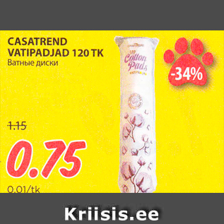 Allahindlus - CASATREND VATIPADJAD 120 TK