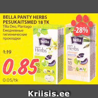 Allahindlus - BELLA PANTY HERBS PESUKAITSMED 18 TK