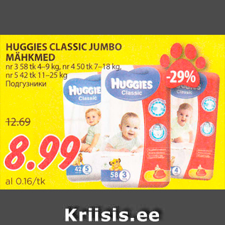 Allahindlus - HUGGIES CLASSIC JUMBO MÄHKMED