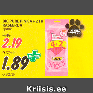 Allahindlus - BIC PURE PINK 4 + 2 TK RASEERIJA