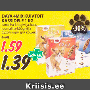 Allahindlus - DAYA 4MIX KUIVTOIT KASSIDELE 1 KG