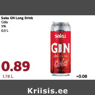 Allahindlus - Saku GN Long Drink Cola 5% 0,5 L