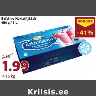 Allahindlus - Balbiino Kokteilijäätis 480 g / 1 L