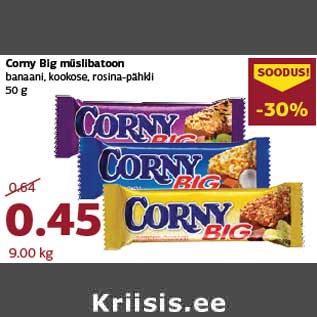 Allahindlus - Corny Big müslibatoon banaani, kookose, rosina-pähkli 50 g