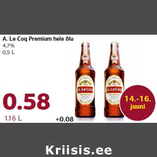 Allahindlus - A. Le Coq Premium hele õlu 4,7% 0,5 L