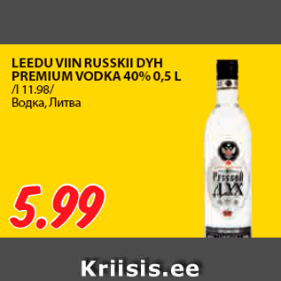 Allahindlus - LEEDU VIIN RUSSKII DYH PREMIUM VODKA