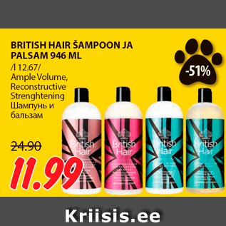 Allahindlus - BRITISH HAIR ŠAMPOON JA PALSAM 946 ML