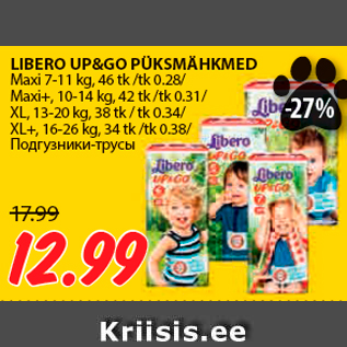 Allahindlus - LIBERO UP&GO PÜKSMÄHKMED