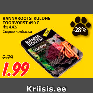 Allahindlus - RANNAROOTSI KULDNE TOORVORST 450 G