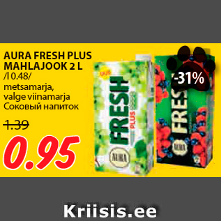 Allahindlus - AURA FRESH PLUS MAHLAJOOK 2 L