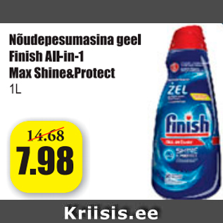 Allahindlus - Nõudepesumasina geel Finish All-in-1 Max Shine&Protect 1 l