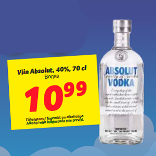 Allahindlus - Viin Absolut, 40%, 70 cl