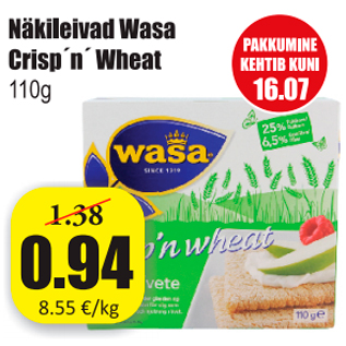 Allahindlus - Näkileivad Wasa Crisp´n´ Wheat 110 g