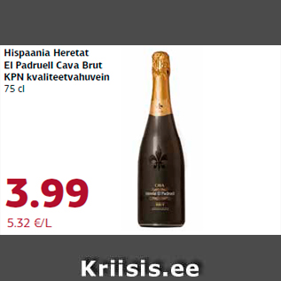 Allahindlus - Hispaania Heretat El Padruell Cava Brut KPN kvaliteetvahuvein 75 cl