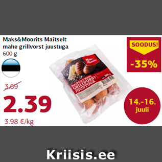 Allahindlus - Maks&Moorits Maitselt mahe grillvorst juustuga 600 g