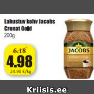 Allahindlus - Lahustuv kohv Jacobs Cronat Gold 200 g