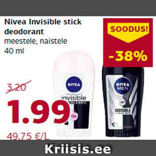 Allahindlus - Nivea Invisible stick deodorant