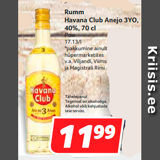 Allahindlus - Rumm Havana Club Anejo 3YO 40%, 70 cl