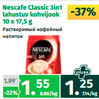 Allahindlus - Nescafe Classic 3in1 lahustuv kohvijook 10 x 17,5 g